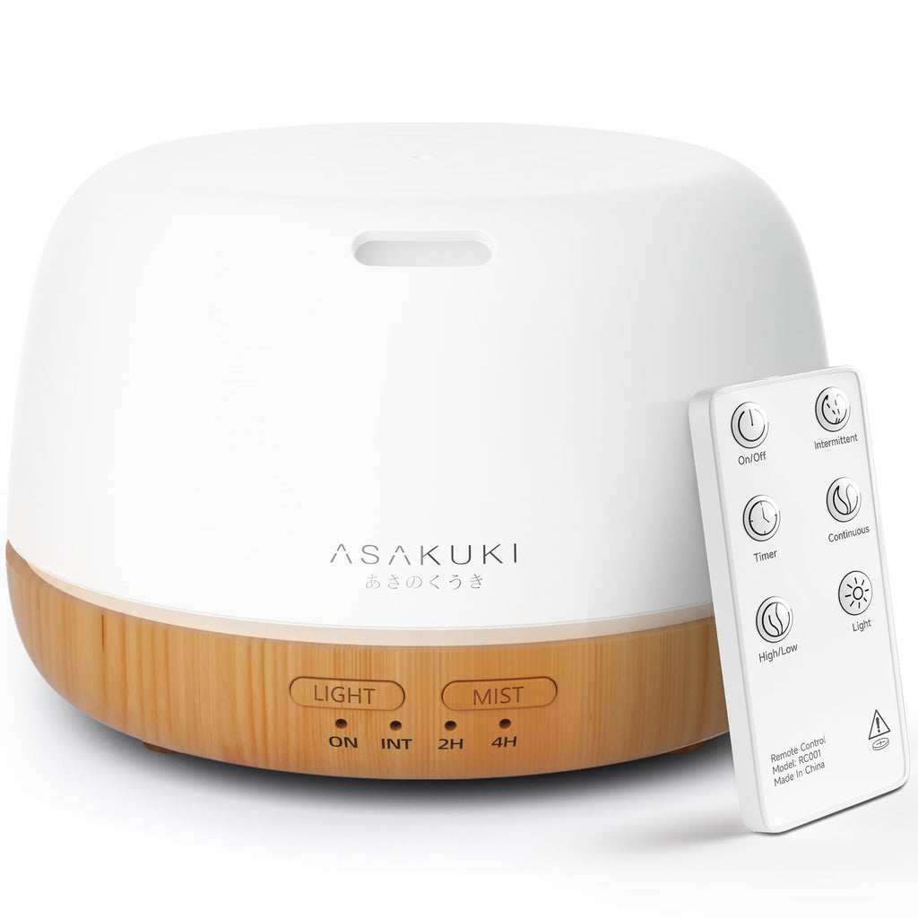 Buy now ASAKUKI Essential Oil Diffuser 500ml, Ultrasonic Aromatherapy Humidifier with Remote Control, 7 LED Colors, Timer & Auto-Off, Large Room Diffuser (Dark Brown) at indiglob india