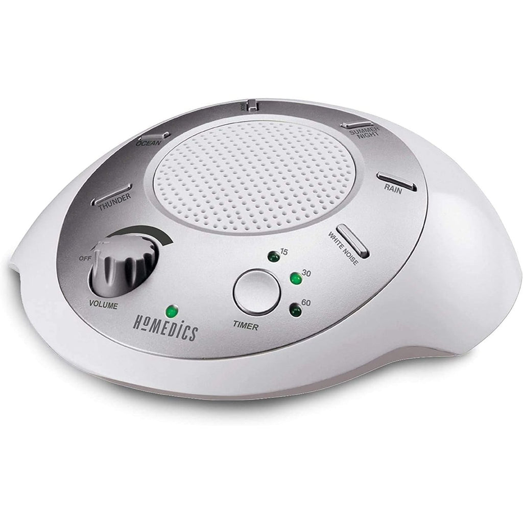 Buy now Homedics SoundSleep White Noise Sound Machine, Silver, Small Travel Sound Machine with 6 Relaxing Nature Sounds, Portable Sound Therapy for Home, Office, Nursery, Auto-Off Timer, by Homedics at indiglob india