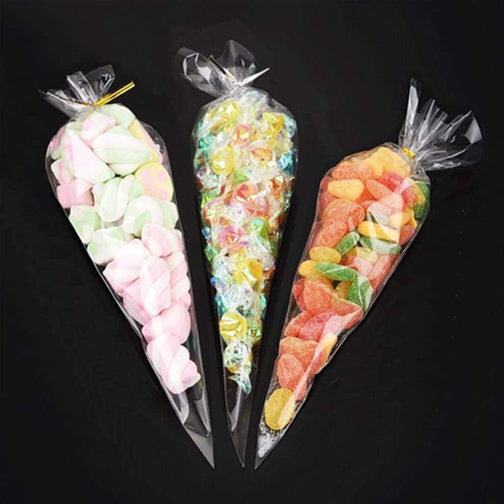 Buy now 100 Pieces Popcorn Bags for Party Cone Shape Bags Transparent Cello Bags Sweet Clear Treat Bags with 100 Pieces Twist Ties, 9.8 x 5.1 Inch (Gold Twist Ties) at indiglob india