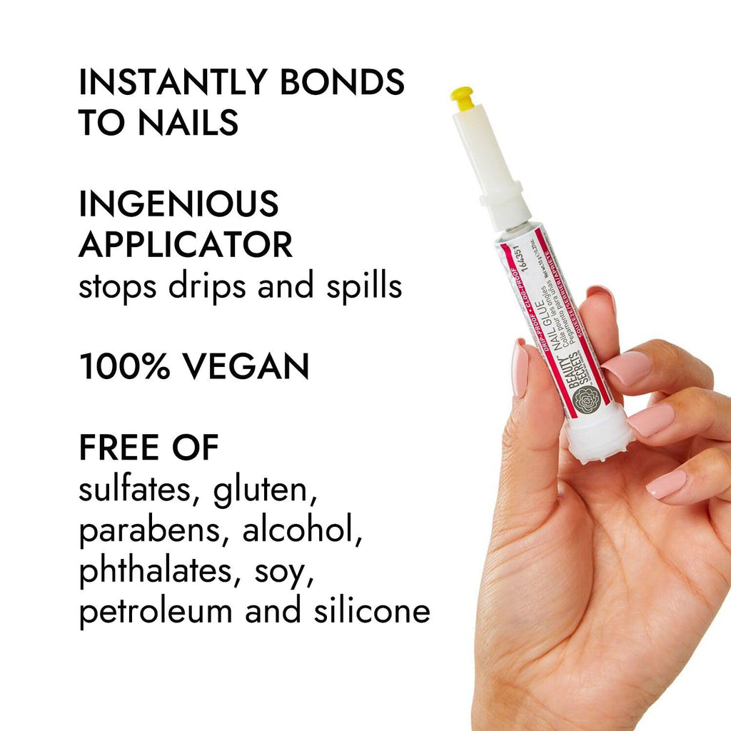 Beauty Secrets Drip & Clog Proof Nail Glue (1 Pack) Bundled with Zebra Cushion Nail File Medium Coarse 180/100 Grit by Beauty Secrets