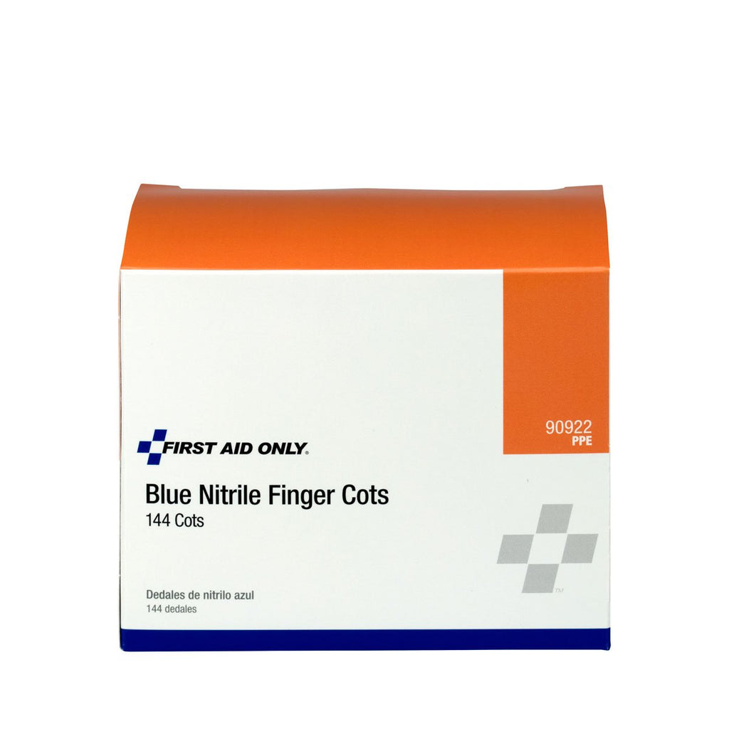 First Aid Only 90922 Blue Nitrile Finger Cots, Disposable Rubber Finger Protectors for Offices, Kitchens, Home, and More, 144 Pack