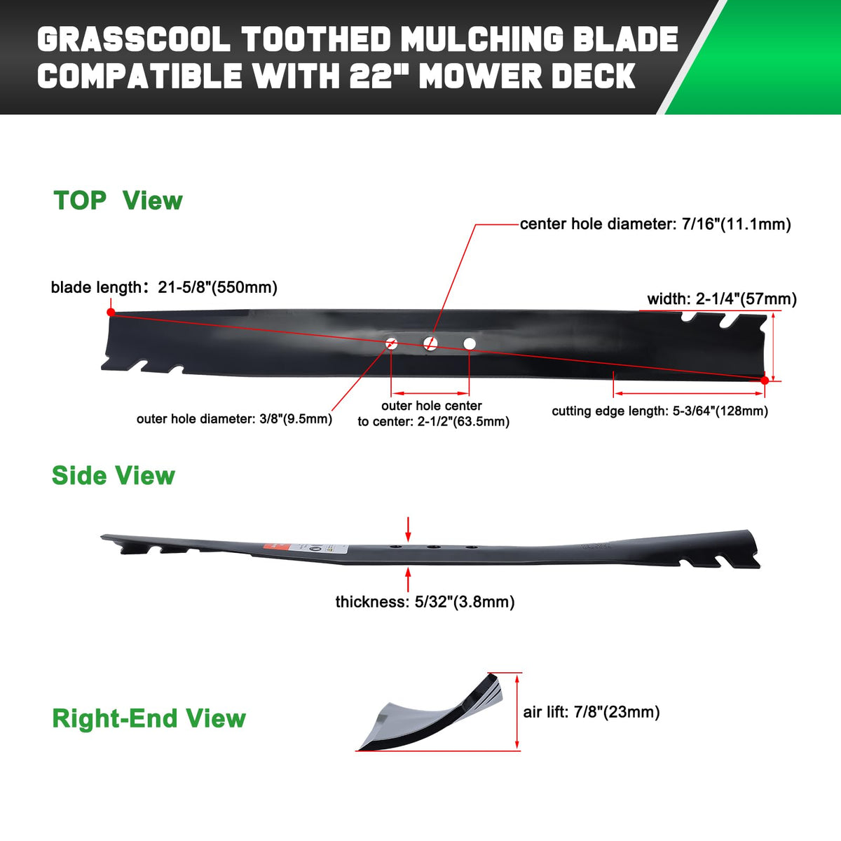 Grasscool 22 inch Deck Toro Recycler Lawn Mower Mulching Blades Replacement