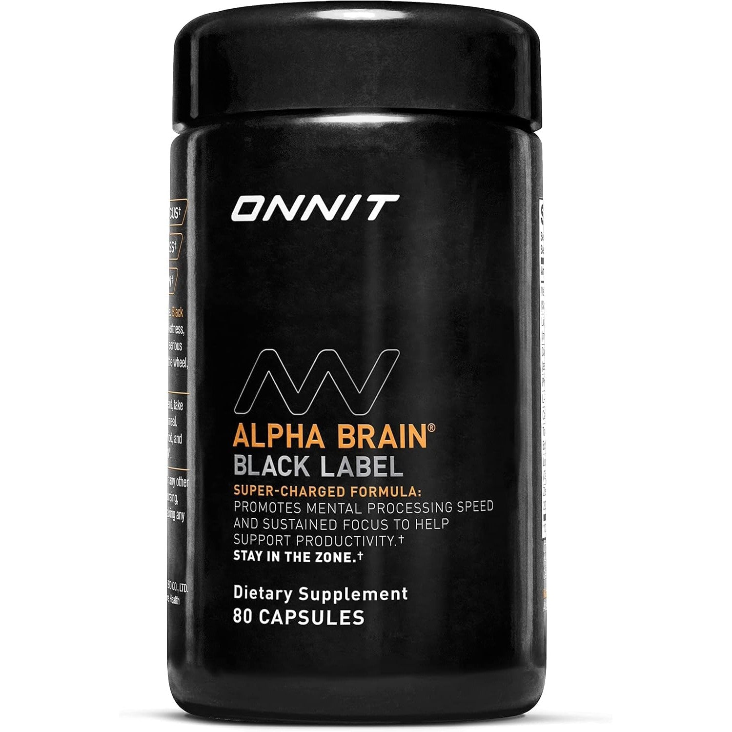 ONNIT Alpha Brain Black Label Nootropic, Citicoline & Lions Mane, 80 Count | IGEN Non-GMO Tested; Citicoline, Lions Mane, Lutemax Lutein, L-Theanine & Mucuna Pruriens; concentration, memory support