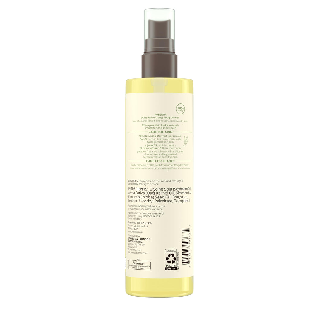 Aveeno Daily Moisturizing Body Oil Mist with Oat Oil and Jojoba Oil for Rough, Dry, Sensitive Skin, Nourishing Body Spray for Smoother, More Even Skin, Paraben- & Silicone-Free, 6.7 fl. oz