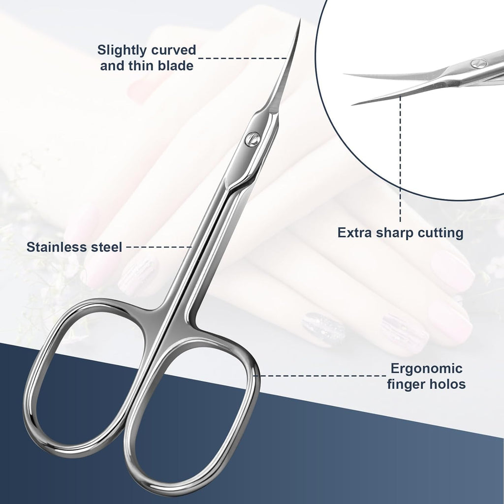 Buy now CGBE Cuticle Scissors Extra Fine Curved Blade, Super Slim Manicure Scissors for Cuticles Professional Small Scissors with Precise Pointed Tip Grooming Blades, Eyebrow, Eyelash, and Dry Skin - Silvery at indiglob india