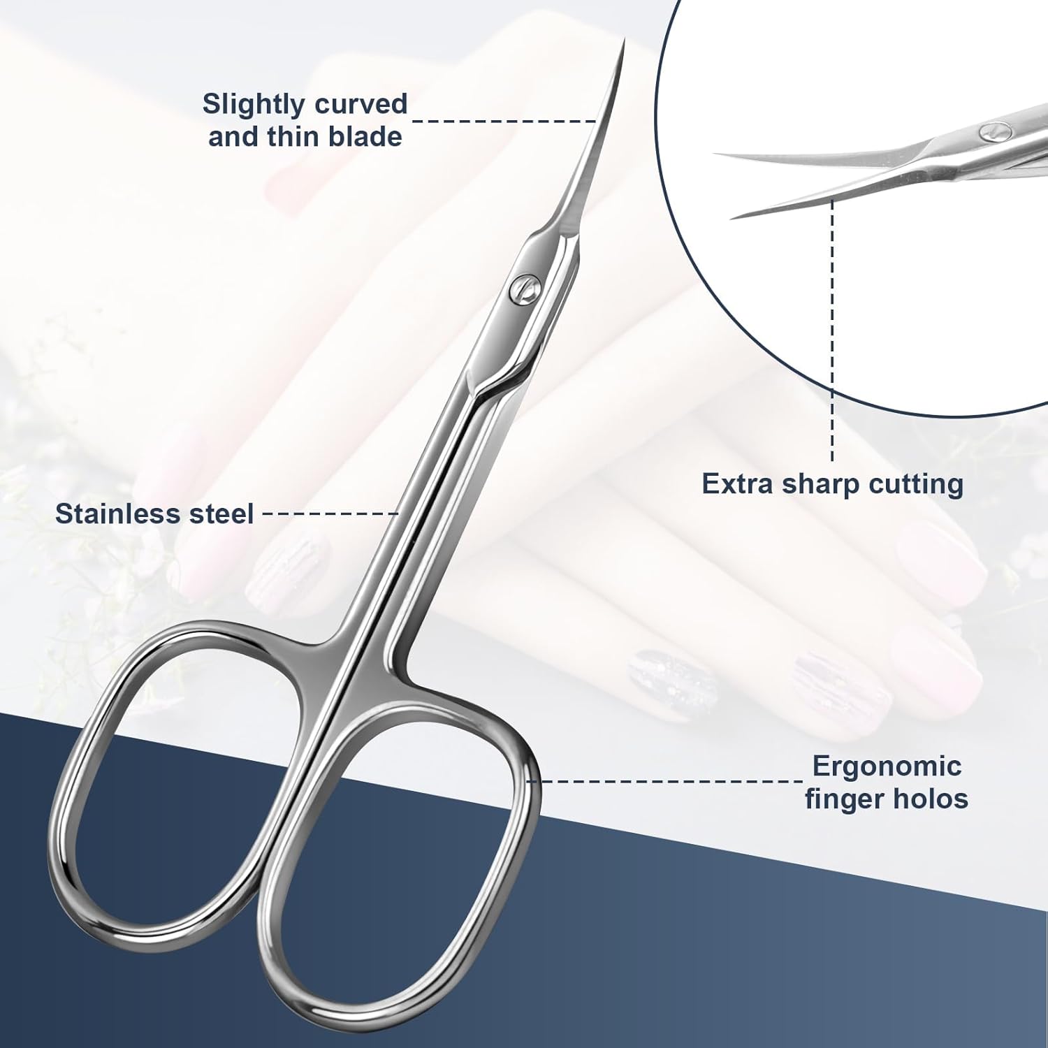 Buy now CGBE Cuticle Scissors Extra Fine Curved Blade, Super Slim Manicure Scissors for Cuticles Professional Small Scissors with Precise Pointed Tip Grooming Blades, Eyebrow, Eyelash, and Dry Skin - Silvery at indiglob india