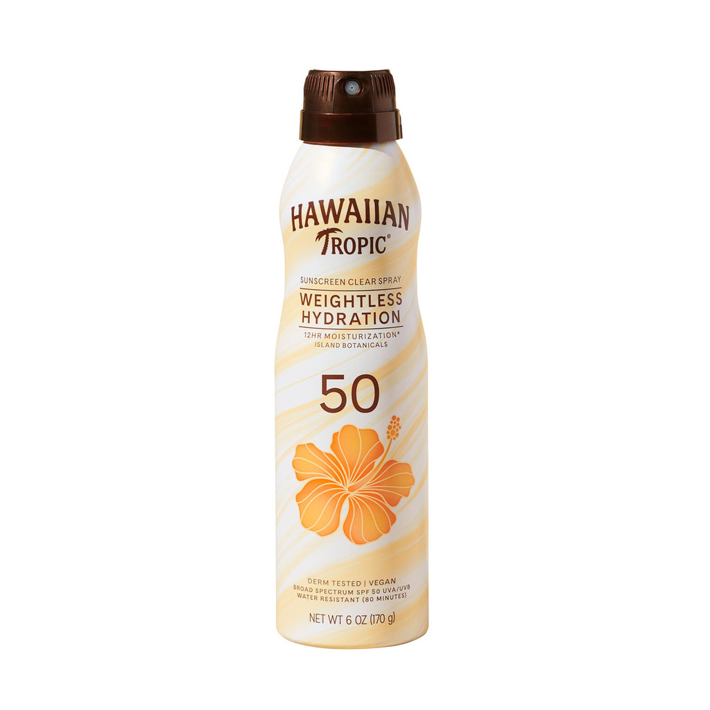 Hawaiian Tropic Weightless Hydration SPF 30 Sunscreen Spray, 6 Oz (2 Pack) | Clear body sunscreen, Lightweight texture, Water resistant sunblock, Continuous spray application, 12 hour hydration