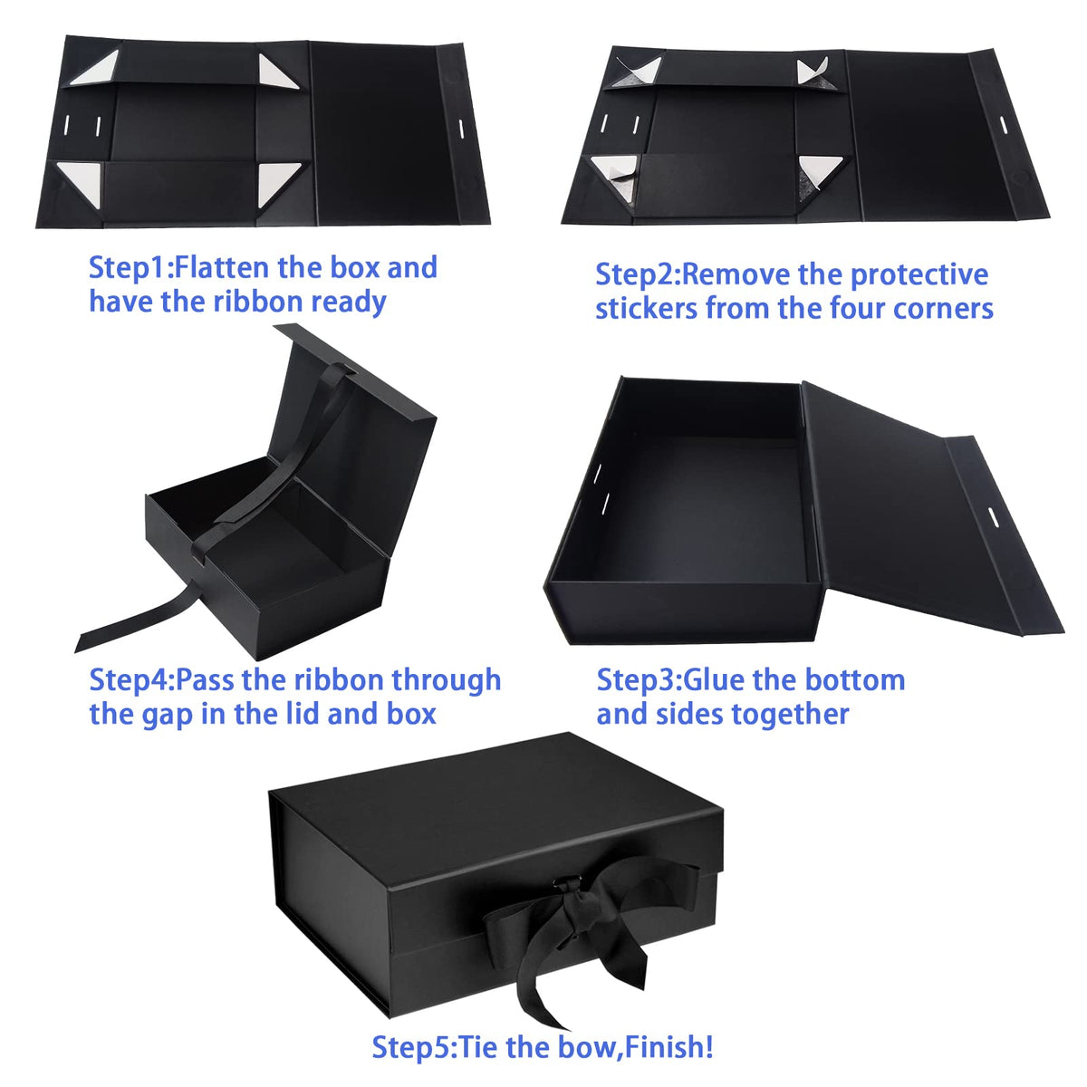 Black Gift Box with Lid, Ribbons & Bag, Medium, 9x7x3 In, Magnetic Closure
