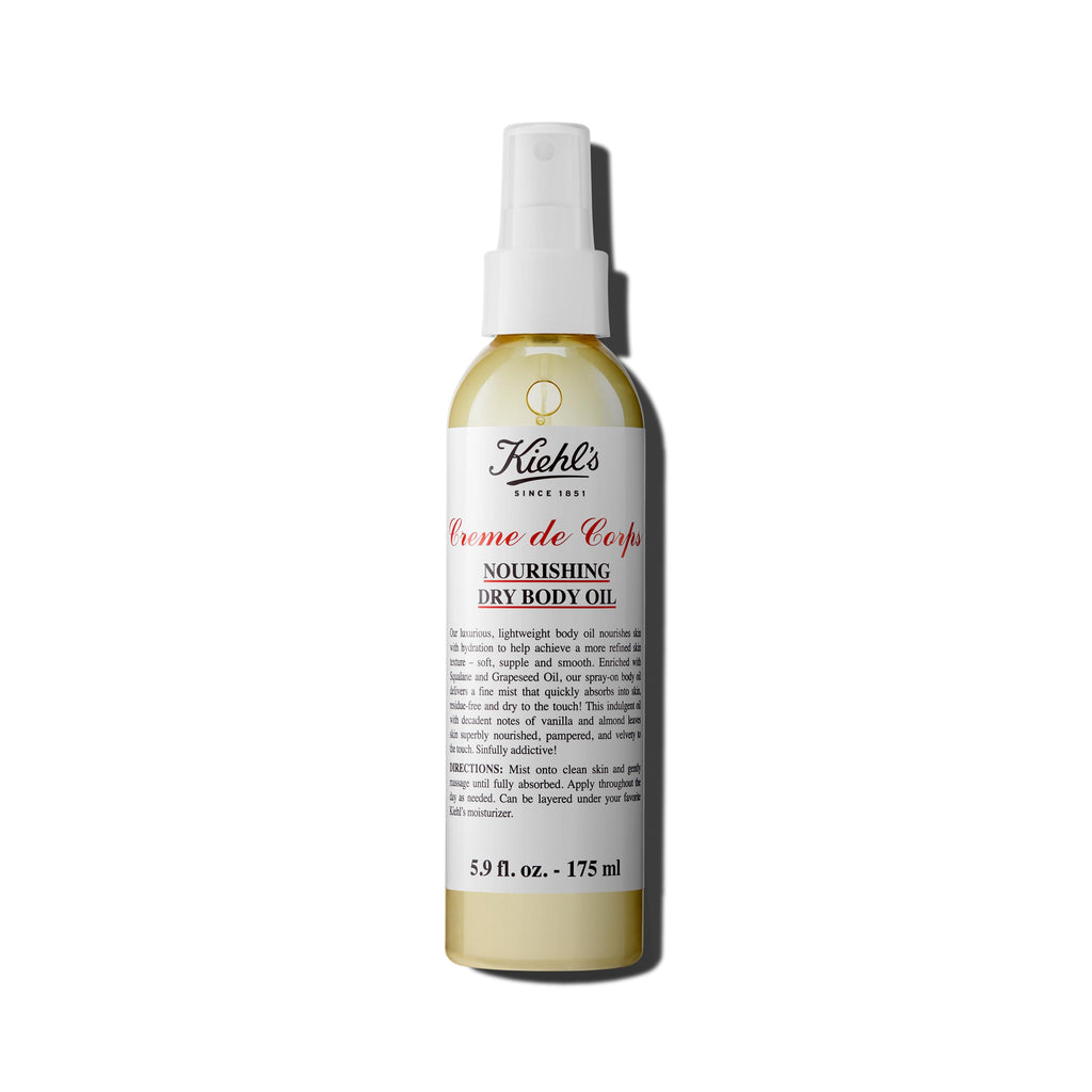 Buy now Kiehl's Creme de Corps Nourishing Dry Body Oil, Lightweight Body Oil Spray for Soft & Smooth Skin, with Squalane & Grape Seed Oil, Absorbs Quickly, Residue-free, Vanilla & Almond Scent - 5.9 fl oz at indiglob india