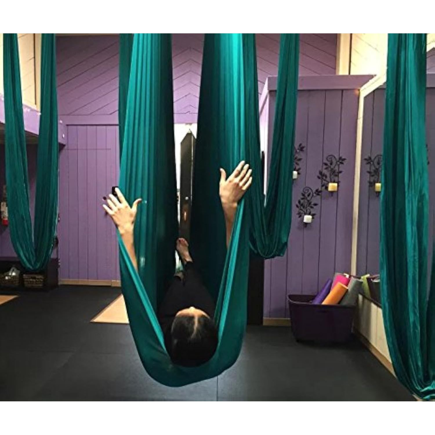 Buy now F.Life Aerial Silk Yoga Hammock & Swing for yoga Inversion,Strength training,starter hardware kit Dark green at indiglob india