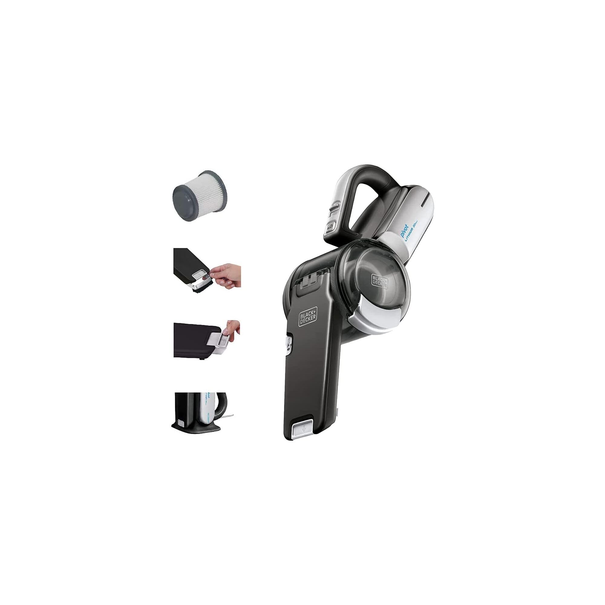 Buy now BLACK+DECKER dust buster PIVOT VAC Handheld Vacuum Cordless, Car Vacuum Portable Rechargeable, Extendible Crevice Tool and 200 Degree Pivoting Nozzle, Strong Suction, Lightweight (BDH2000PL) at indiglob india
