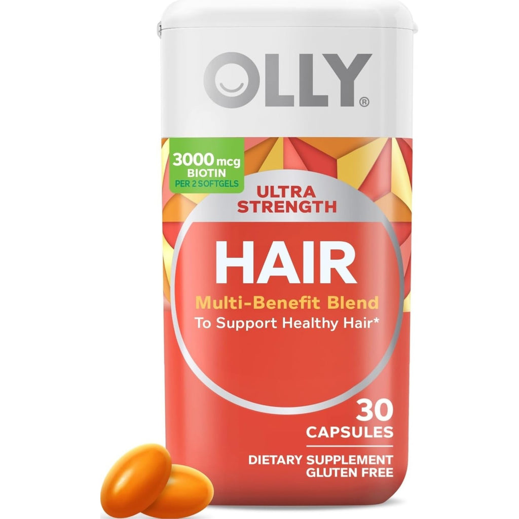 OLLY Ultra Strength Hair Softgels,Supports Hair Health,Biotin,Keratin,Vitamin D,B12,Hair-Supplement,30 Day Supply - (Packaging May Vary),30 Count (Pack of 2)