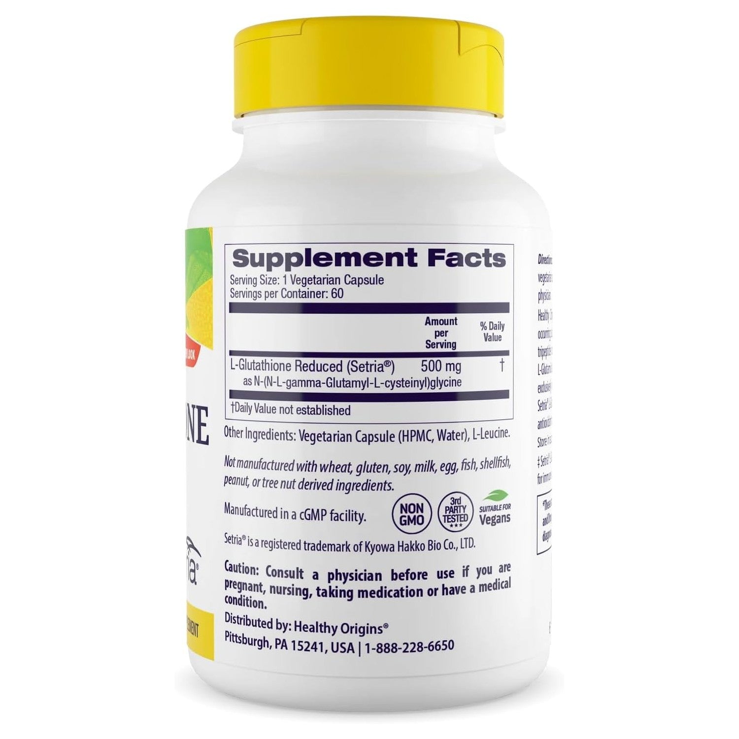 Buy now Healthy Origins L-Glutathione 500 mg (Setria, Non-GMO, Gluten Free, Antioxidant, Immune Support, Skin Support), 60 Veggie Caps at indiglob india