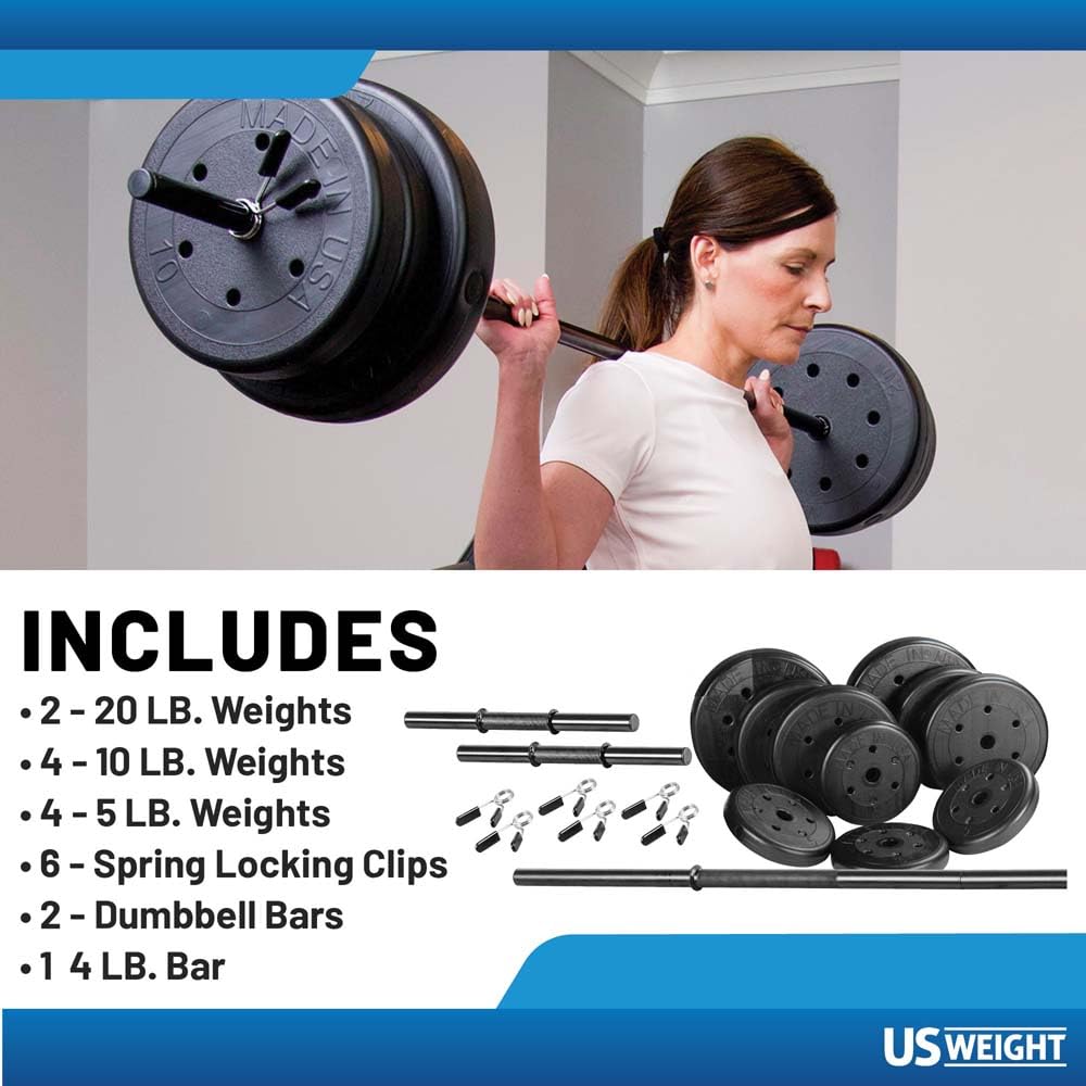 US Weight 105 Pound Weight Set with Barbell - Home Gym Workout Equipment