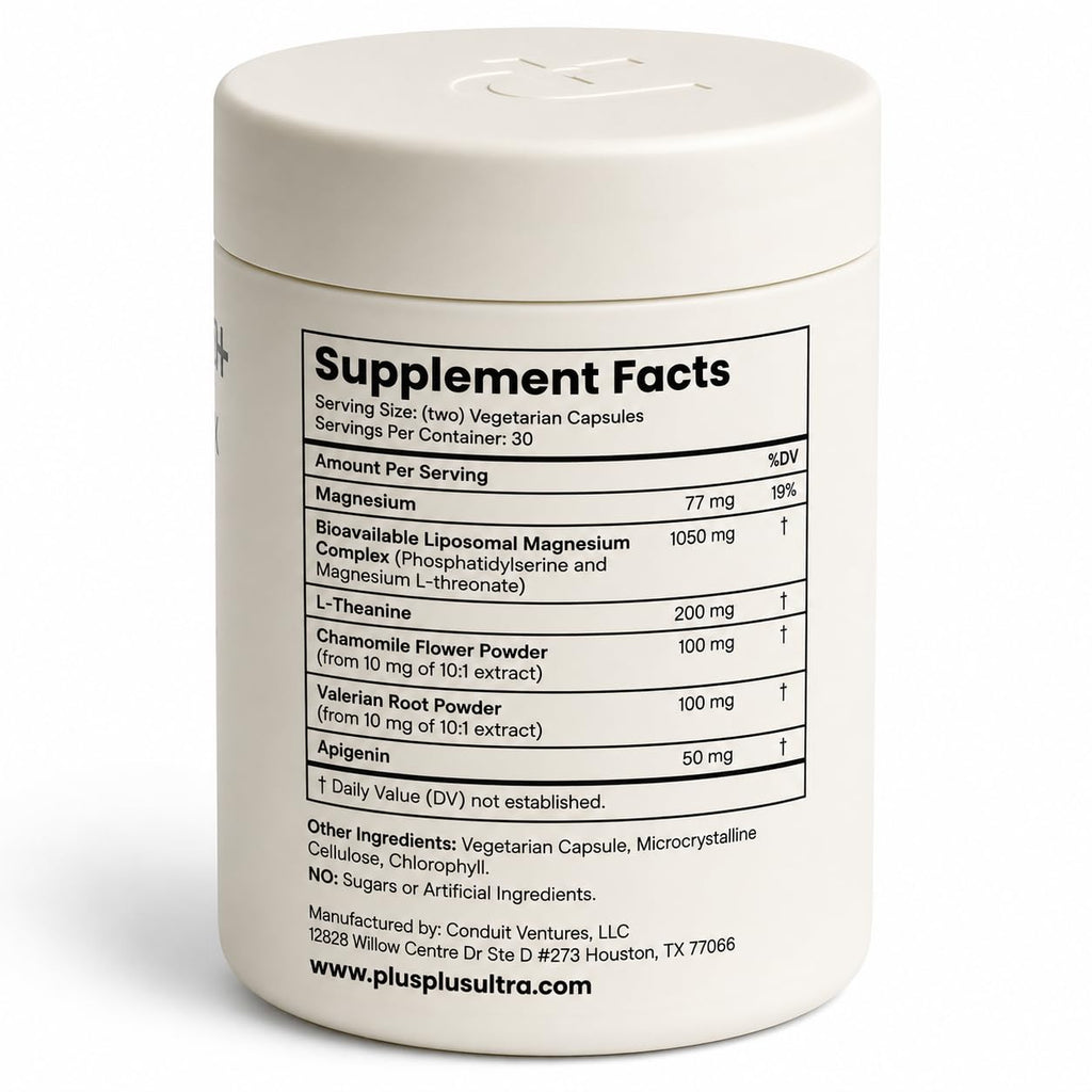 Liposomal Magnesium L-Threonate with Apigenin, 60 Caps | Melatonin-Free Restful Sleep & Calm Focus Support: 7-Ingredient Formula with L-Theanine, Valerian Root & Chamomile
