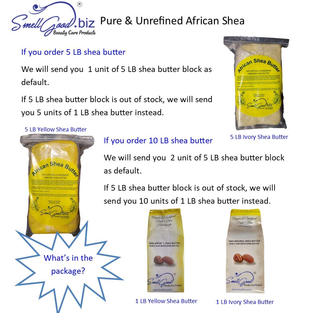 Buy now SmellGood Raw Unrefined African Shea Butter 5lb Block Soft & Creamy (YELLOW) at indiglob india