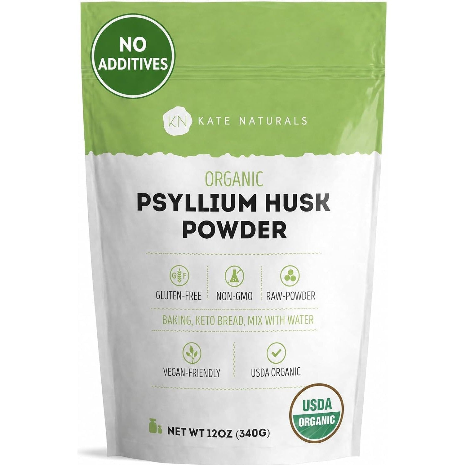Kate Naturals Psyllium Husk Powder for Fiber and Baking Bread, 8oz | Organic, Gluten Free, Fine Ground, For Digestion, Mixes Easily with Juice & Smoothies