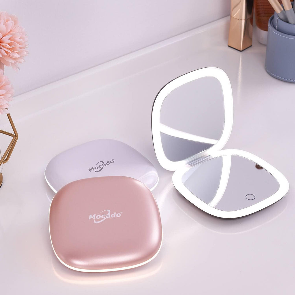 Buy now Mocado Compact LED Magnifying Makeup Mirror 4â€³ â€“ 1X/10X Double-Sided Dimmable Touch Mirror | USB Rechargeable Portable Travel Cosmetic (Rose Gold) at indiglob india