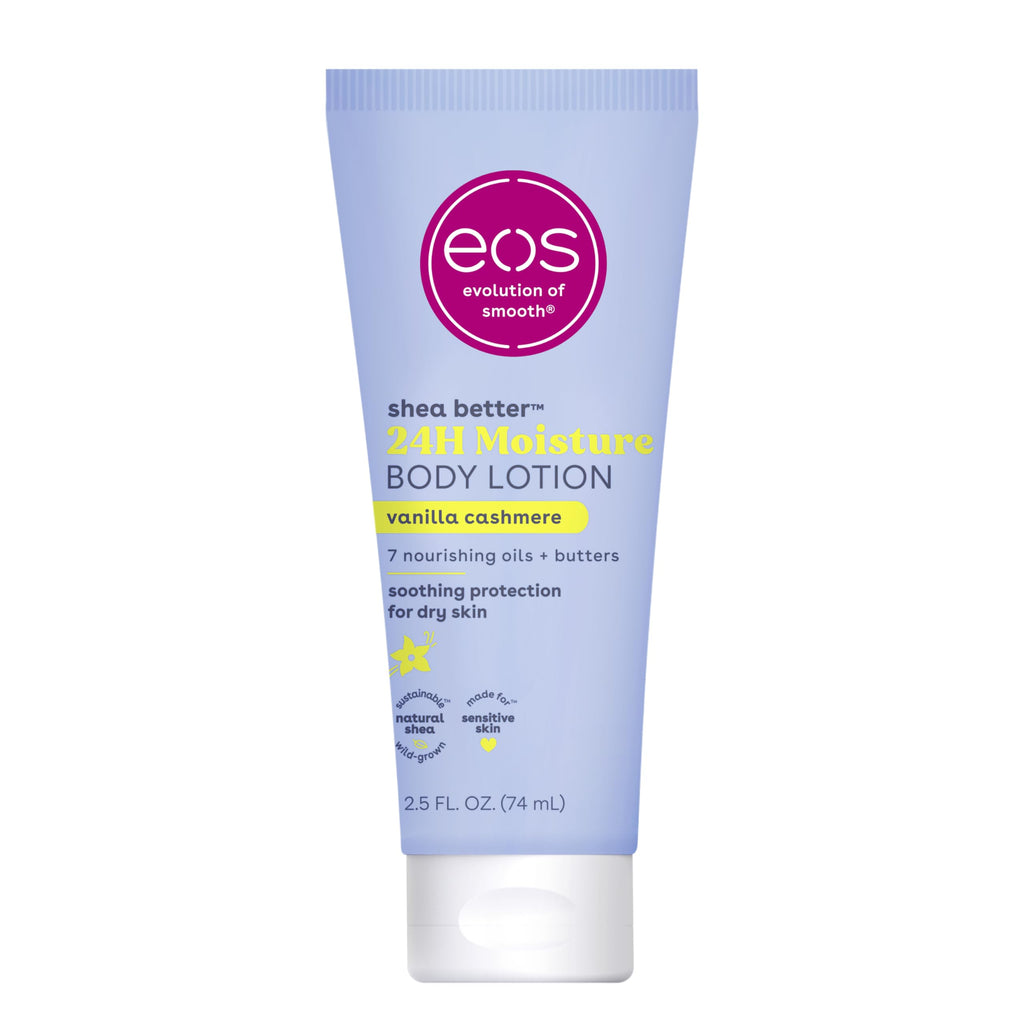 Buy now eos 24H Moisture Travel Body Lotion- Vanilla Cashmere, Travel Size Essential, Toiletries, Mini Body Lotion For Dry Skin, 2.5 fl oz at indiglob india