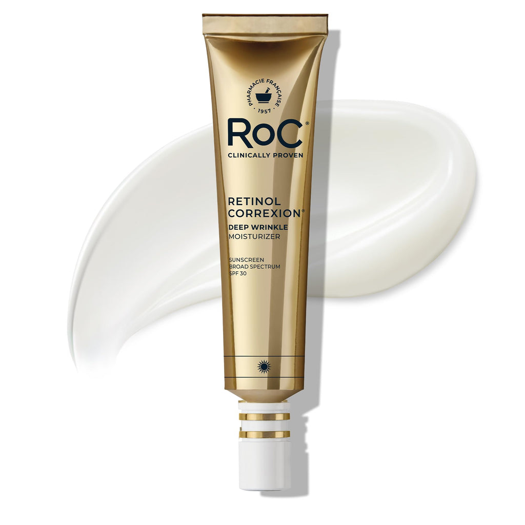 RoC Retinol Correxion Deep Wrinkle Daily Face Moisturizer SPF 30, 1 oz | Sunscreen SPF 30 for fine lines, dark spots, post-acne scars, facial moisturizer with SPF, retinol cream, packaging may vary