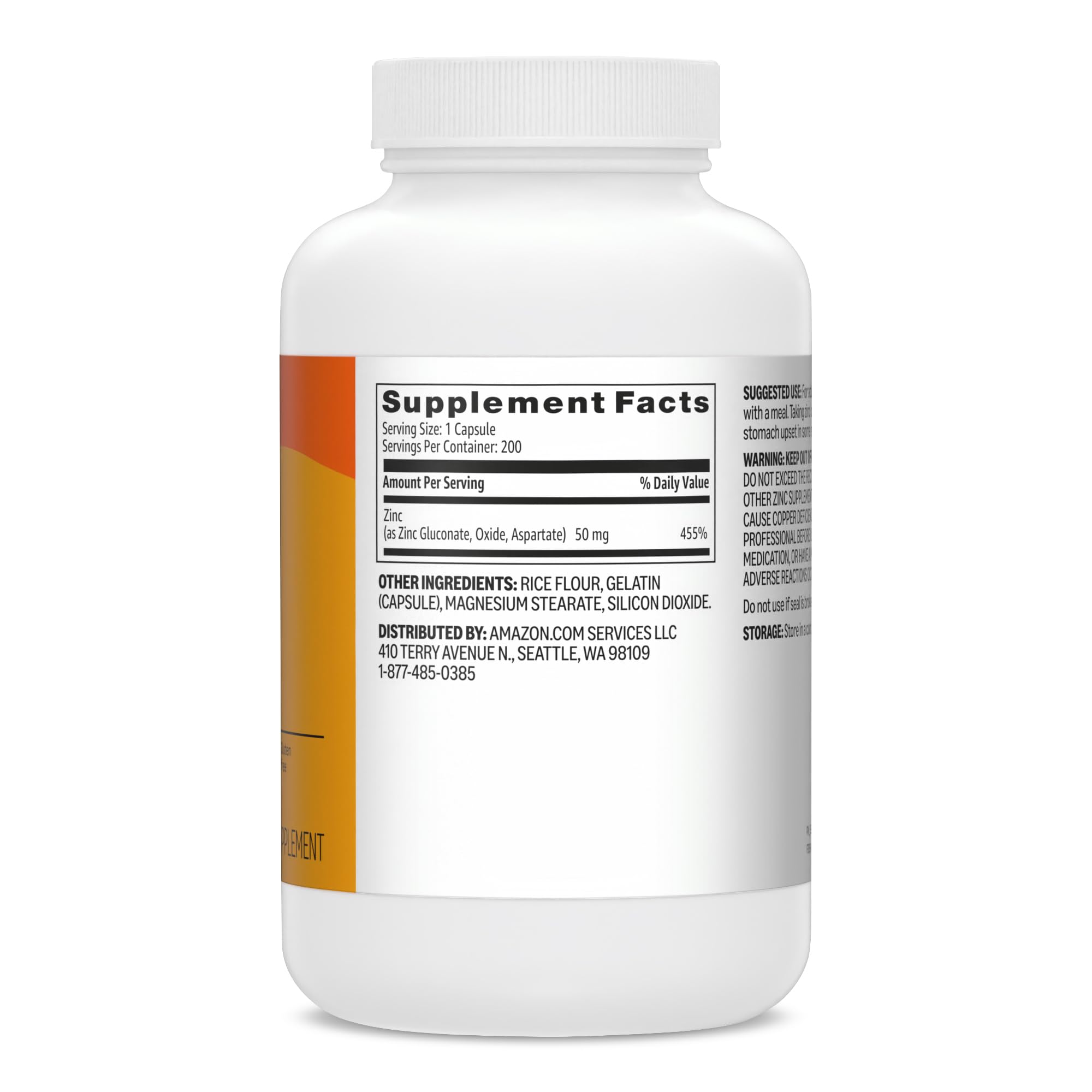 Amazon Basics Zinc Capsules, 50 mg, 200 Count