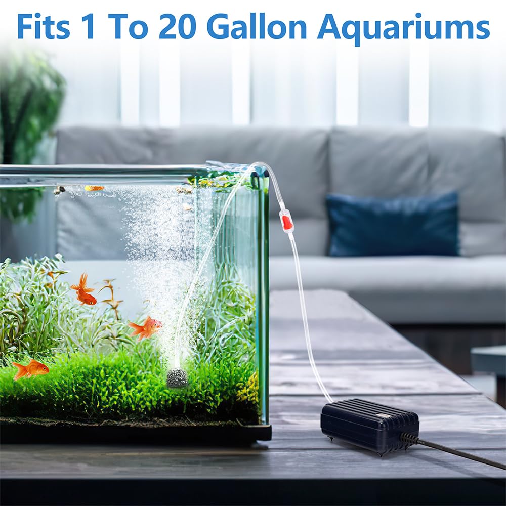 DaToo Aquarium Air Pump Compact Fish Tank Air Pump Quiet Aquarium Bubbler Aerator Buckets Oxygen Aerator Pump for 1 to 20 Gallon Fish Tanks