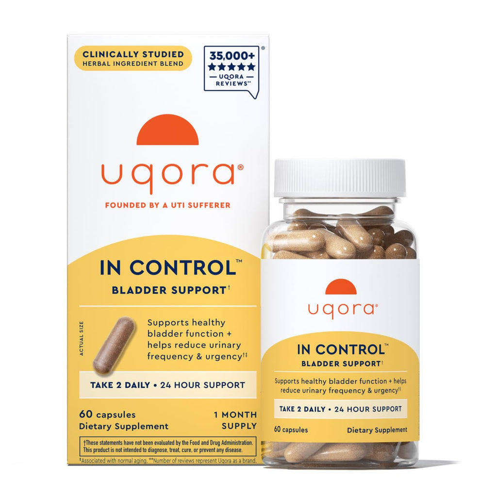 Uqora in Control, Daily Bladder Support, 120 Capsules (2 Pack) | Bladder Care Supplement, Urinary Urgency, Frequency, and Occasional Leaks, Horsetail and Spicebush, Vegetarian, Gluten-Free