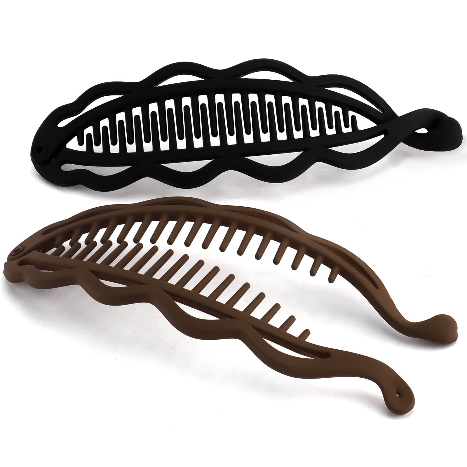 2pcs Large Banana Clip Hair Clips for Thick Hair, Matte Banana Hair Clip for Women Volumizing Hairstyles, Flat Lay Down Strong Hold Ponytail Bun Holder Accessories, Black Tortoise