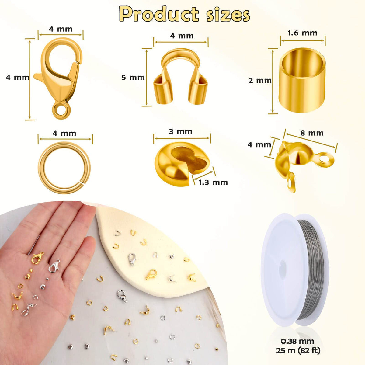 Acejoz 1203 Pcs Crimp Beads Supplies for Jewelry Making, Including Crimp Covers, Crimp Tubes and Wire Guardians, Lobster Clasps, Jump Rings, Crimping Pliers and Beading Wire for Bracelets Making