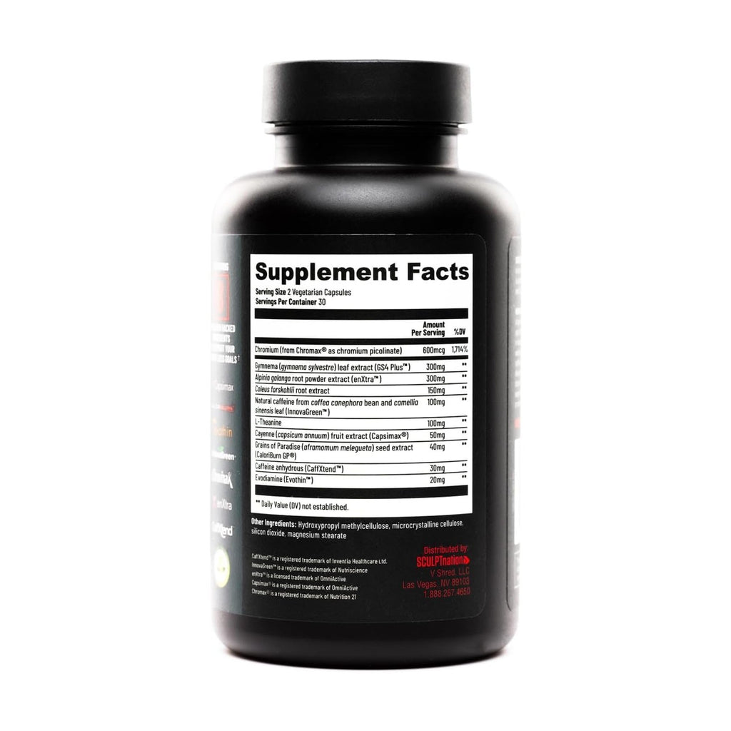 Sculpt Nation by V Shred Burn Thermogenic Fat Burner for Men & Women - Daytime Fat Burner Metabolism Booster - Premium Capsimax Cayenne Pepper, Chromax, Patented Ingredients - 60 Natural Veggie Pills