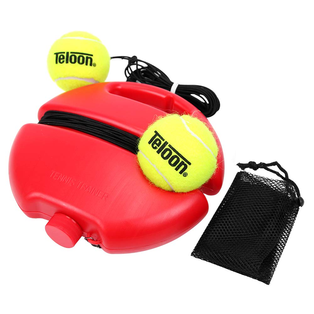 Teloon Solo Tennis Trainer Rebound Ball with String for Self Tennis Practice Training Tool for Adults or Kids Beginners with 2 String Balls Elastic and a Portable Mesh Bag