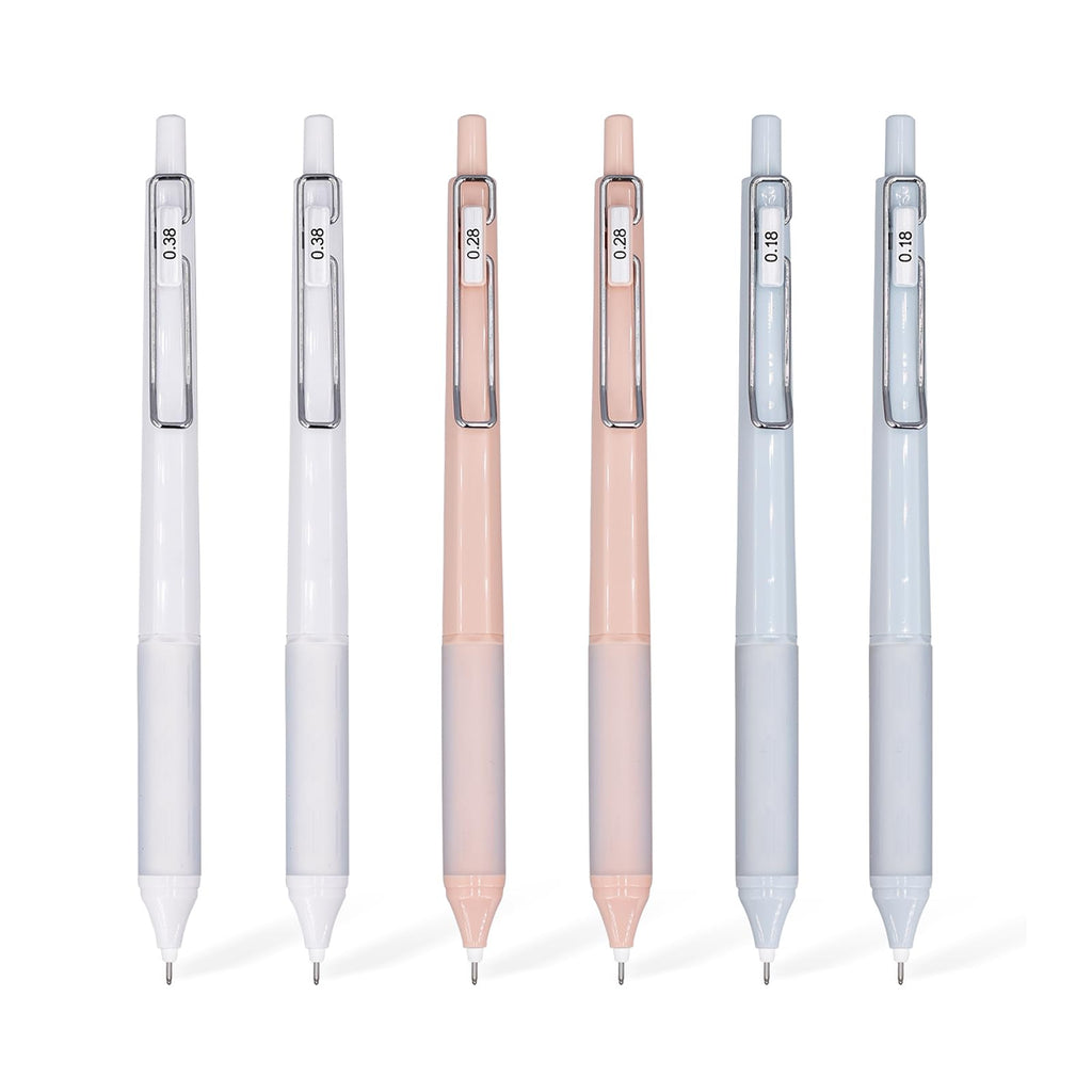 6pcs Gel Pen set, Black Ink Pens 0.18mm /0.28mm / 0.38mm Ultra Fine point Smooth Writing Pens with Silicone Grip, Retractable Cute Pens for Journaling NoteTaking sketching drawing stationery