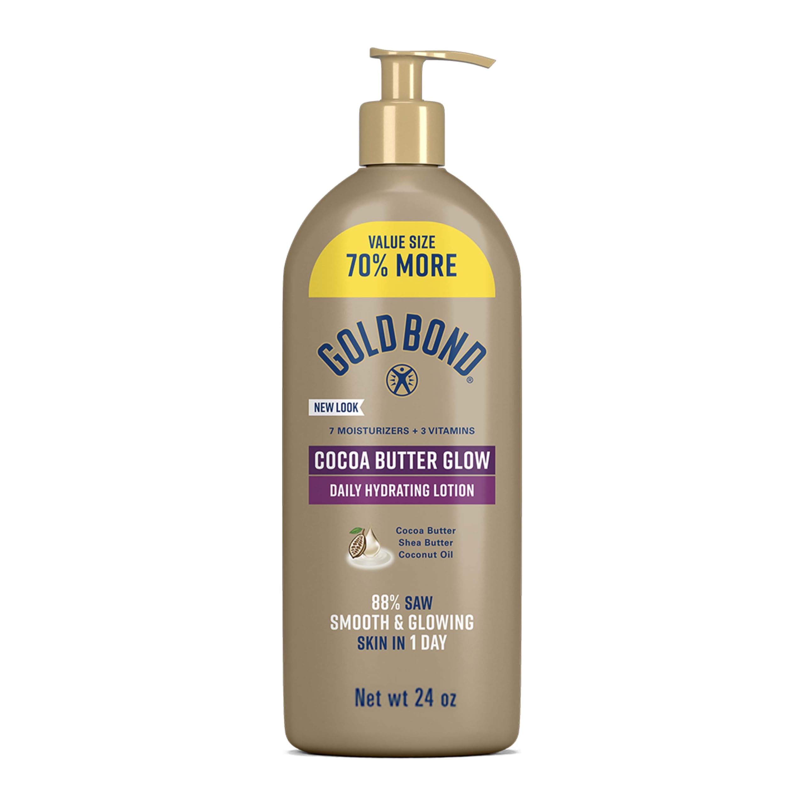 Gold Bond Cocoa Butter Glow Daily Hydrating Lotion for Gifting, 14 Oz | Body lotion with Shea Butter, Cocoa Butter & Coconut Oil, dermatologist-tested, no parabens, phthalates, dyes, 24hr moisture