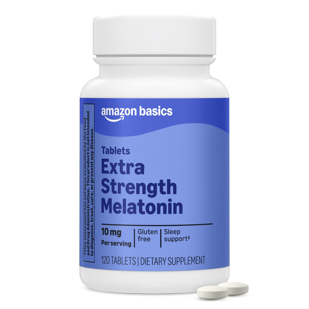 Amazon Basics Extra Strength Melatonin Tablets, 10 mg, 120 Count