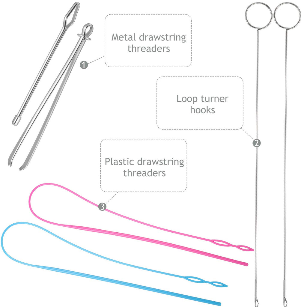 6 Pcs Sewing Loop Turner Kit with Drawstring Threader, Hook, Tweezers