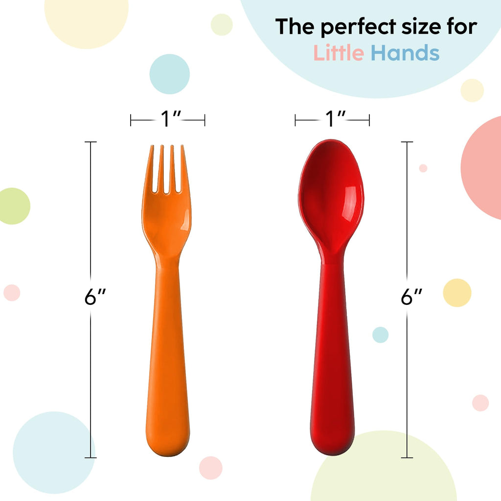 PLASKIDY Plastic Toddler Utensils Set of 12 Kids Utensils Forks and Spoons - BPA FREE/Dishwasher Safe Toddlers Silverware Set Brightly Colored Children's Safe Flatware Cutlery Set