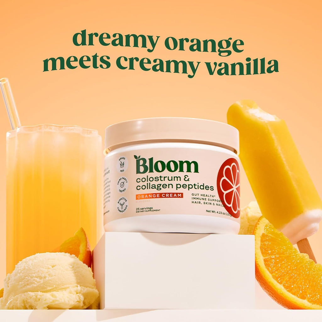 Buy now Bloom Nutrition Bovine Colostrum Powder for Gut Health, Immune Support, Hair Growth & Beauty Supplement, Gluten Free, Sugar Free | Orange Cream, 25 Servings at indiglob india