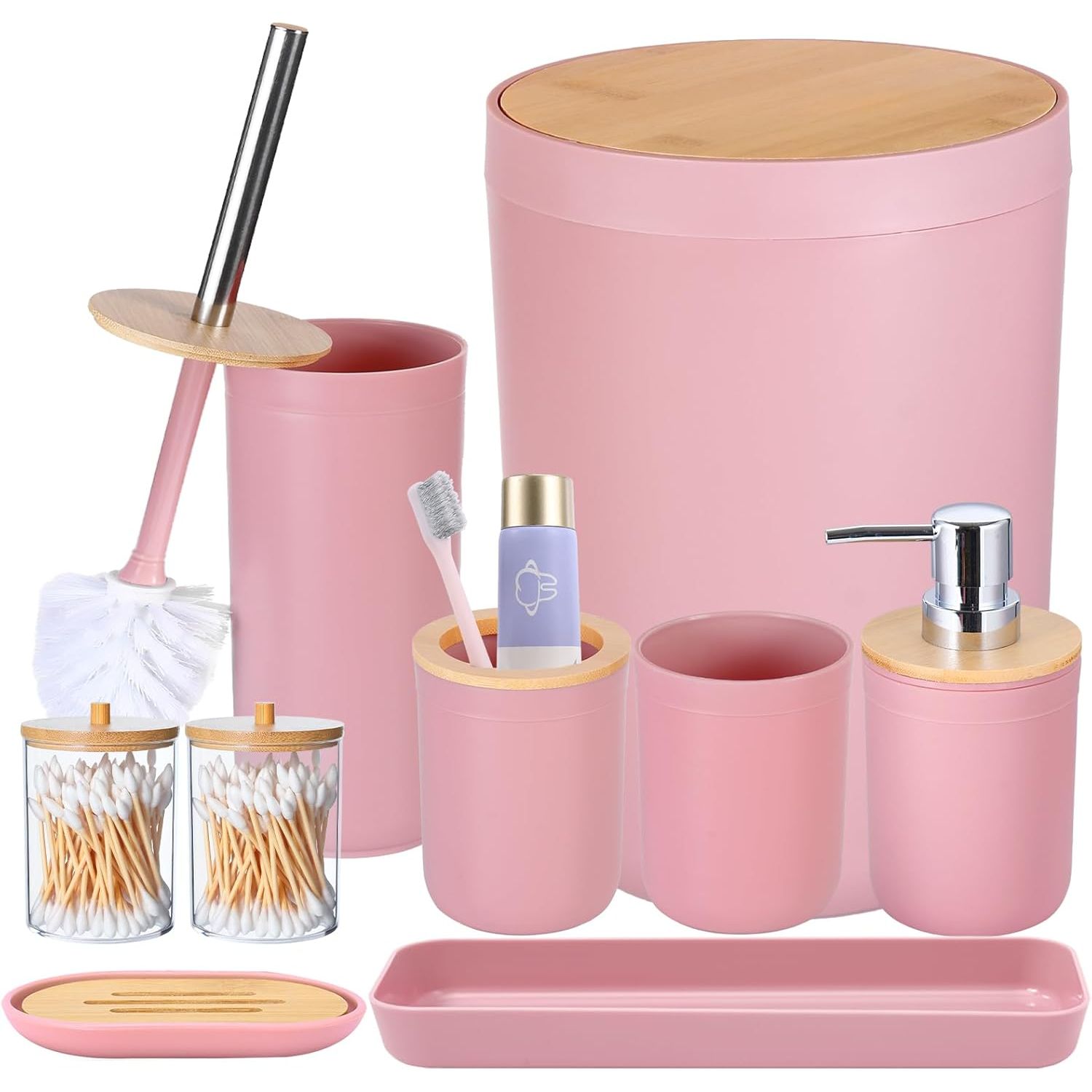 Buy now iMucci 9Pcs Black Bathroom Accessories Set with Trash Can Bathroom Set Black Bathroom Accessories Bathroom Decor Bath Set Pink1 at indiglob india