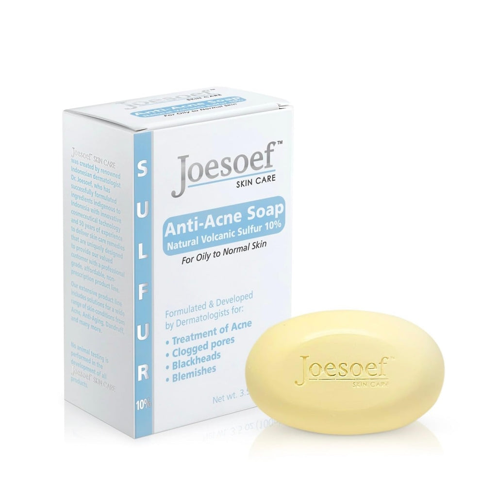Joesoef Anti-Acne Soap, Natural Volcanic Sulfur 10%, for Oily to Normal Skin, 3.5-Ounces (Pack of 3)