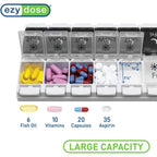 Buy now EZY DOSE Push Button (7-Day) Pill Case, Medicine Planner, Vitamin Organizer, 2 Times a Day AM/PM, Removable Trays, Large Compartments, Arthritis Friendly, Spring Open Black and White Lids, BPA Free at indiglob india