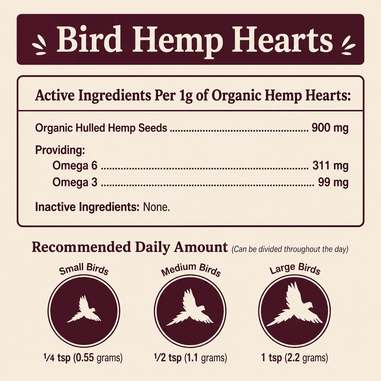 Hemp Well Organic Hemp Hearts –Reduces Feather Plucking, Promotes Relaxation, Immune Support, Organically Sourced, USA Grown, GMO Free – 1 Pound Bag