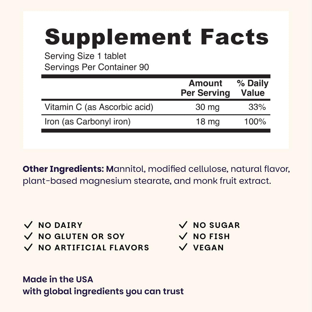 EZ Melts Iron - Supplement for Daily Energy & Iron Support - with Vitamin C - No Artificial Flavors - Non-GMO & Vegan - Zesty Orange - 180 Dissolvable Tablets (180 Servings)