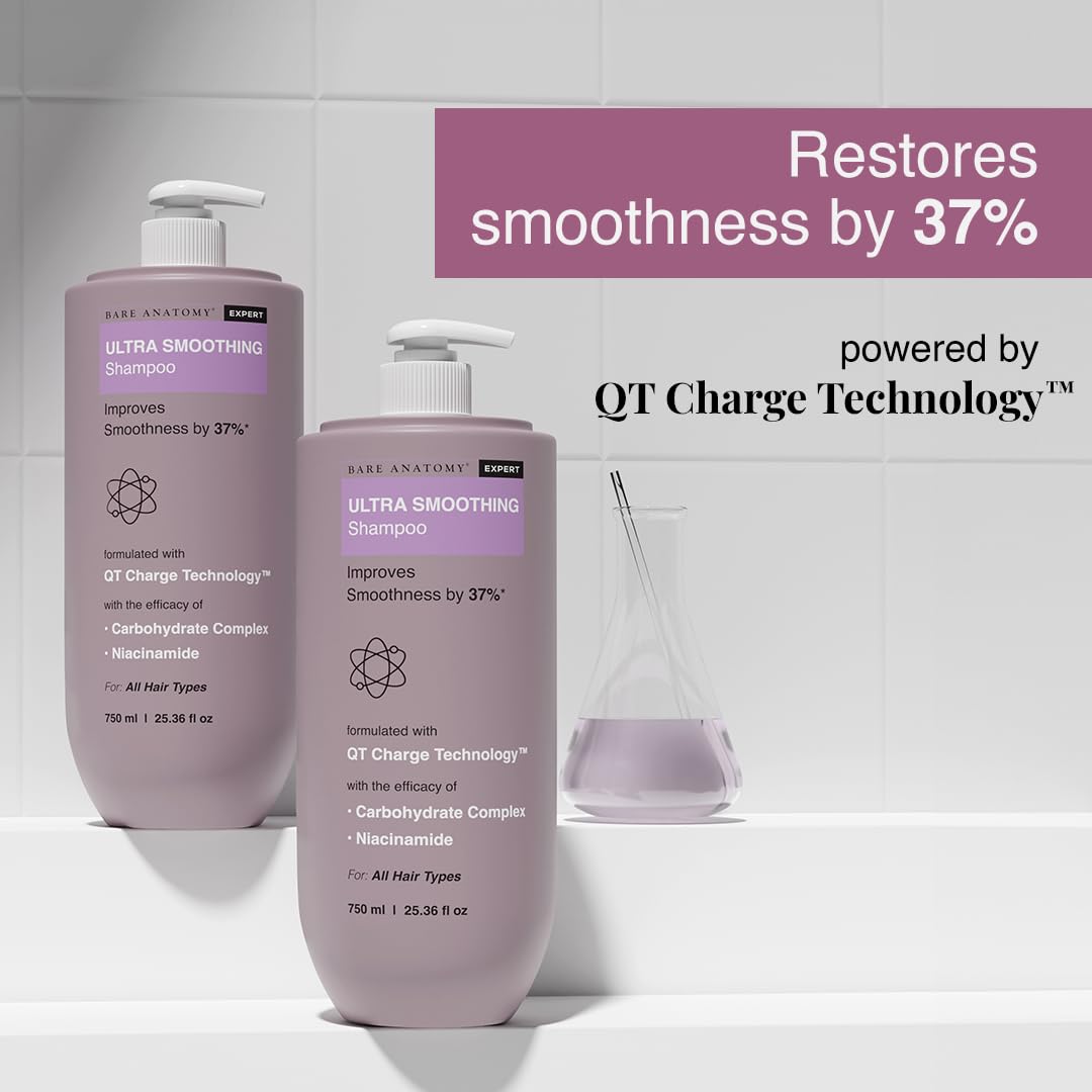 Bare Anatomy Ultra Smoothing Shampoo for Dry and Frizzy Hair | Restores Smoothing & Texture by 37% | Powered By Carbohydrate Complex & Niacinamide | SLS & Paraben Free | Vegan | For Men & Women 750ml