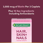 Nature's Bounty Optimal Solutions Hair, Skin & Nails Formula, 20 Servings | With 3,000 mcg Biotin, 60 Coated Caplets