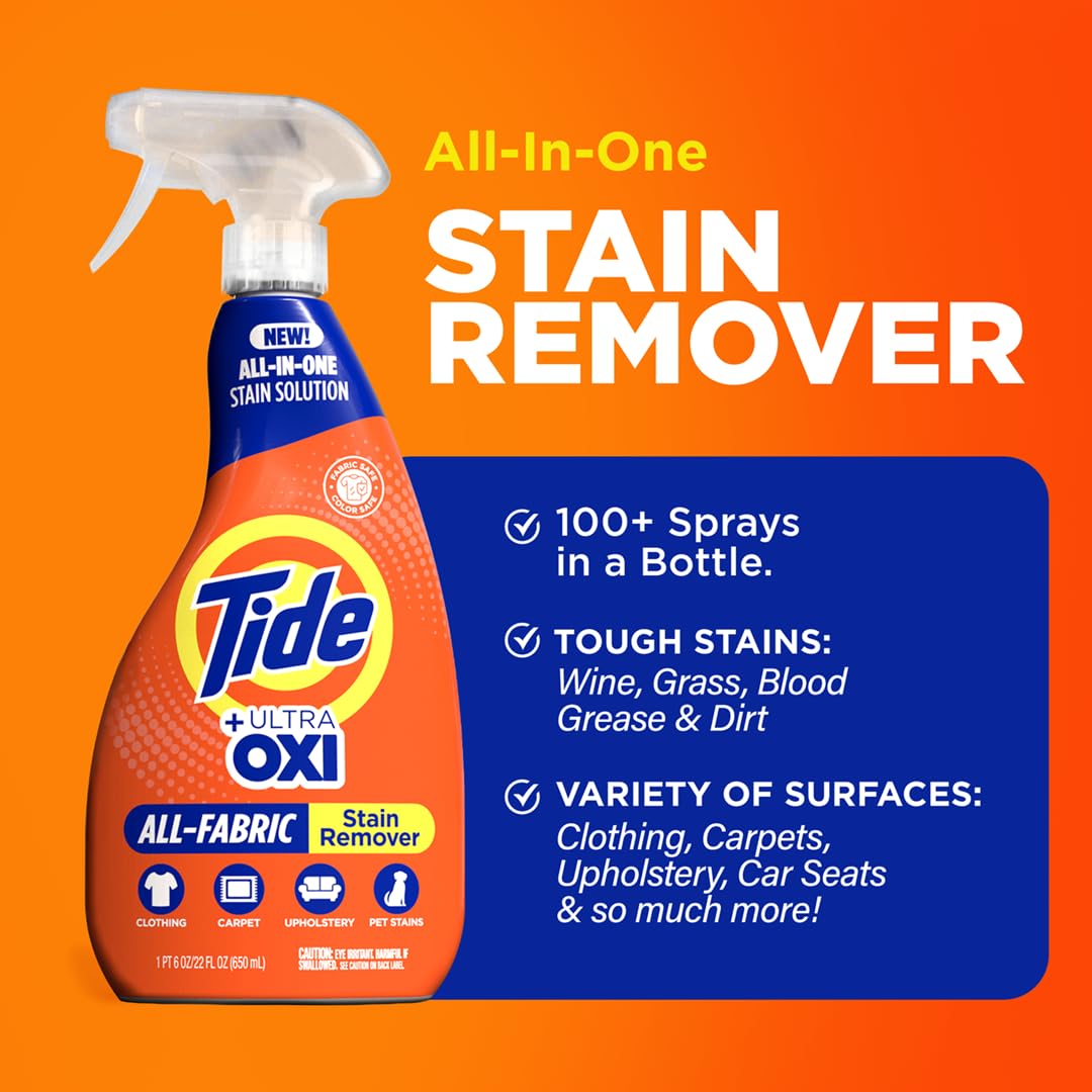 Buy now MADE BY NEHEMIAH Tide Rescue Laundry Stain Remover Spray with Oxi + Travel Size Tide To Go Pen, Spot Remover for Clothes, Fabric, Upholstery, Carpet, Grease & More Tough Stains- 22 Fl Oz + 1 Stain Pen at indiglob india