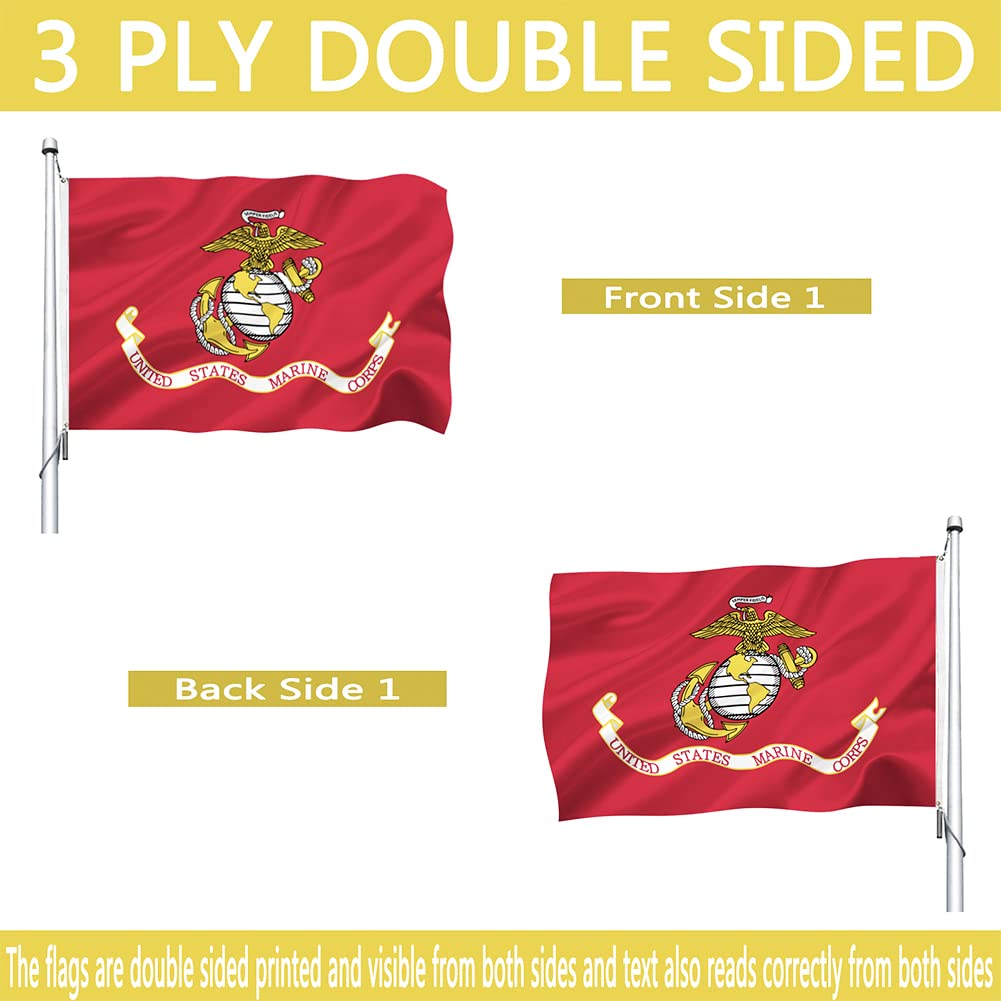 3x5ft Double Sided US Marine Corps Flag Outdoor Heavy Duty Polyester with 2 Brass Grommet