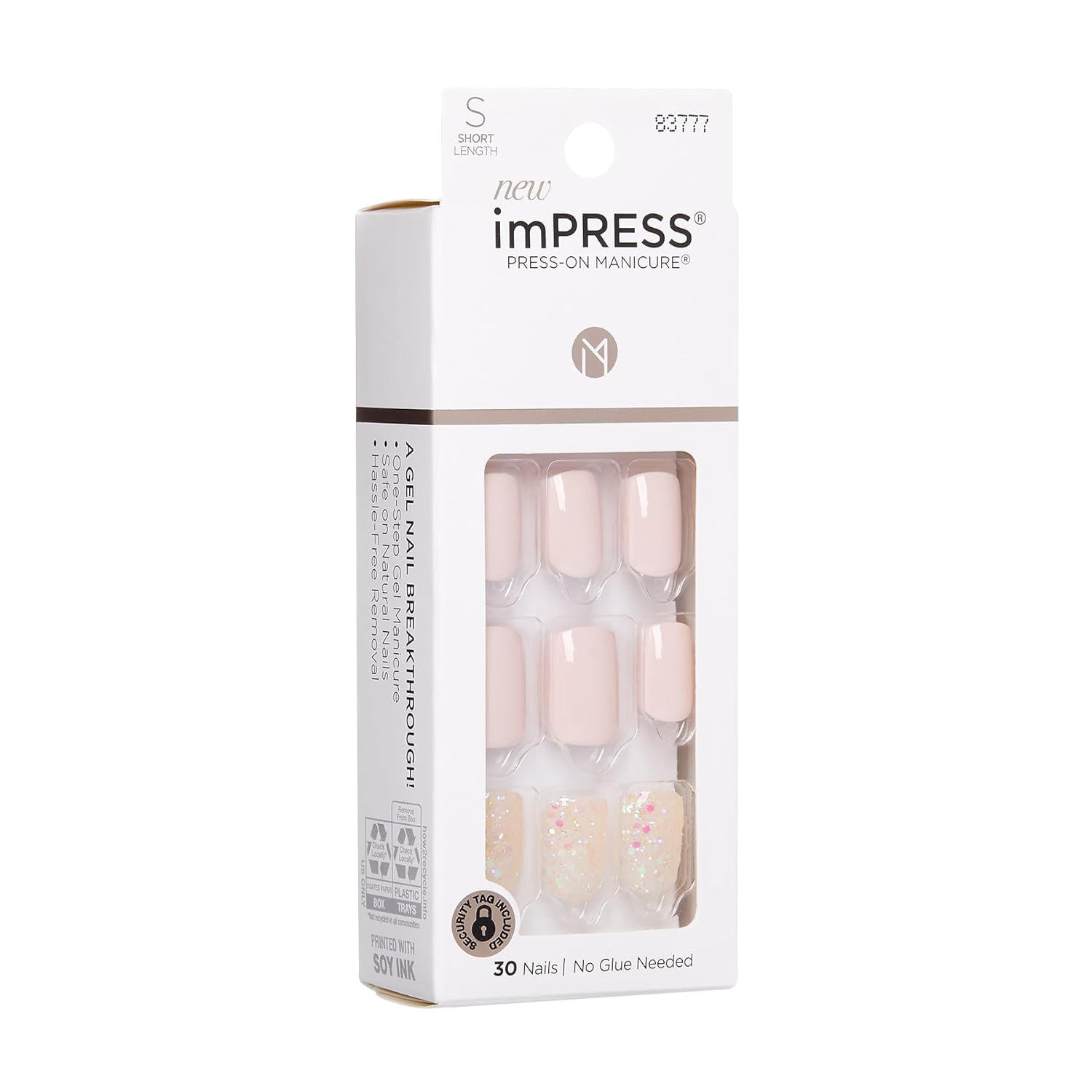 Buy now KISS imPRESS No Glue Mani Press On Nails, Design, 'Dorothy', Pink, Short Size, Squoval Shape, Includes 30 Nails, Prep Pad, Instructions Sheet, 1 Manicure Stick, 1 Mini File at indiglob india