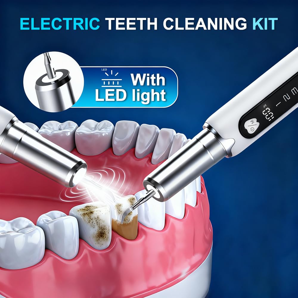 Plaque Remover for Teeth–5 Modes, LED, USB-C 4Tips Adult Teeth Cleaning Kit