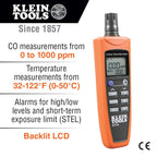 Buy now Klein Tools ET110 CO Meter, Carbon Monoxide Tester and Detector with Exposure Limit Alarm, 4 x AAA Batteries and Carry Pouch Included at indiglob india