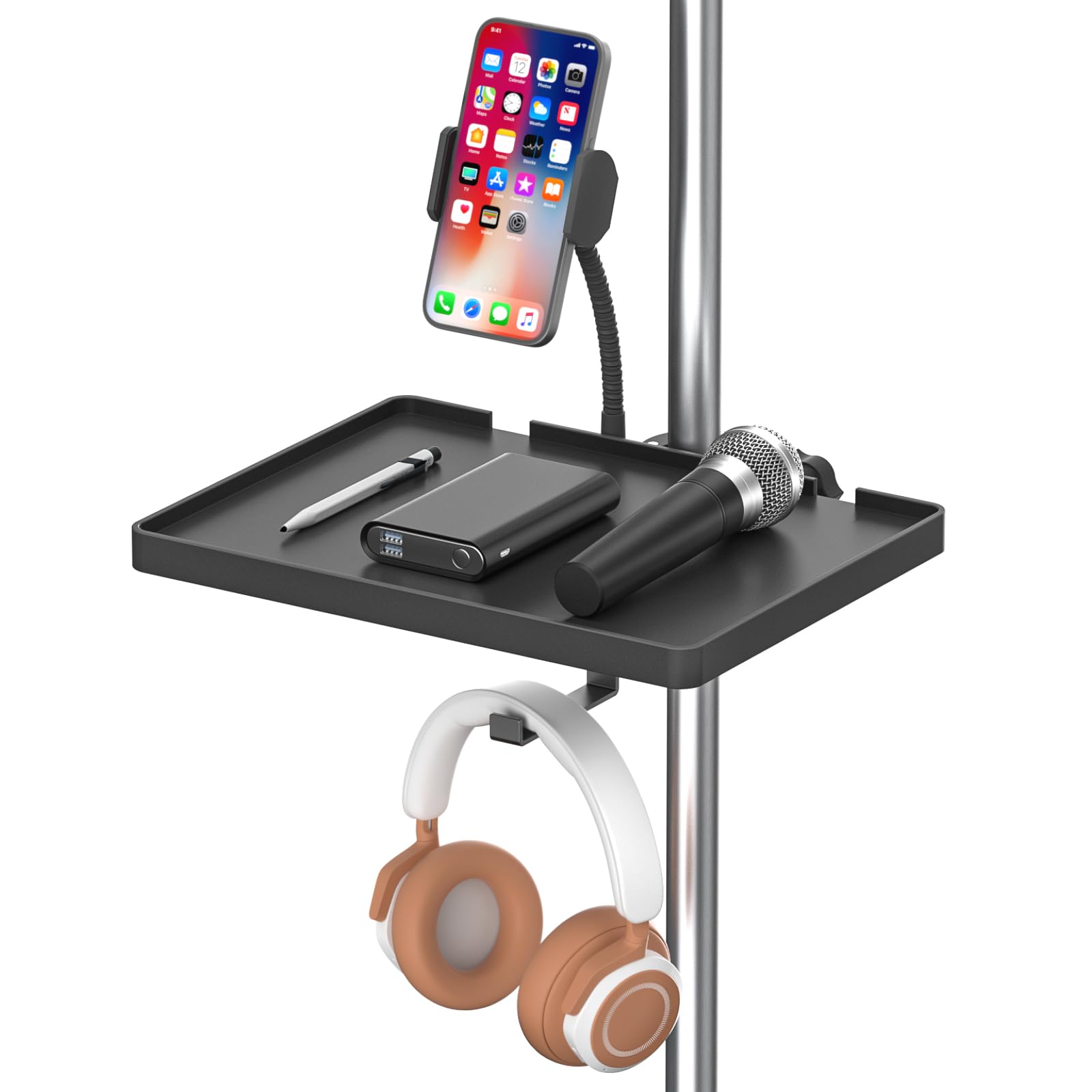 Buy now Functional Microphone Stand Tray with Adjustable Mic Stand Phone Holder - 8.7"x6.5" Mic Stand Tray Shelf Clamp-On Music Stand Accessory for Live Streaming Karaoke Recording Plastic Small Tray at indiglob india